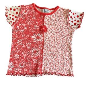 Vintage Mis Tee V-Us Red White Floral Top Tee Short Sleeve 5/6 USA
